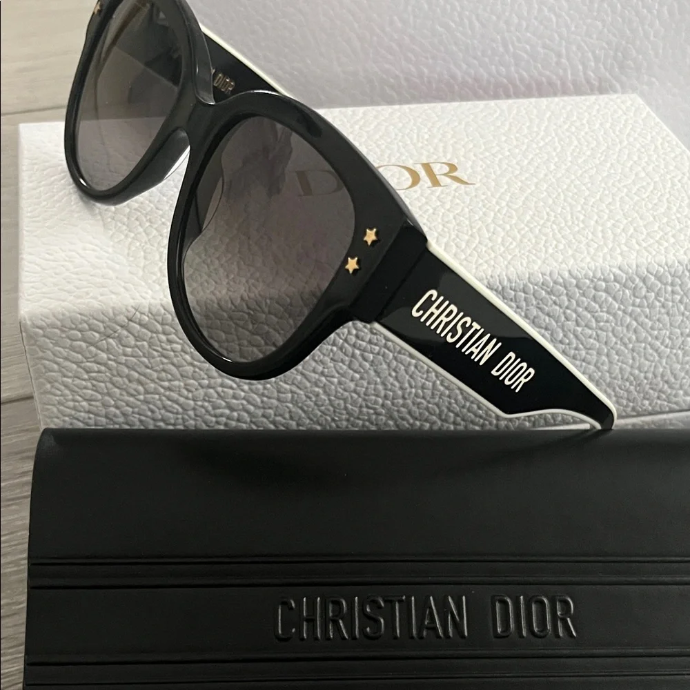 Dior Black Sunglasses with Gold Star Accents